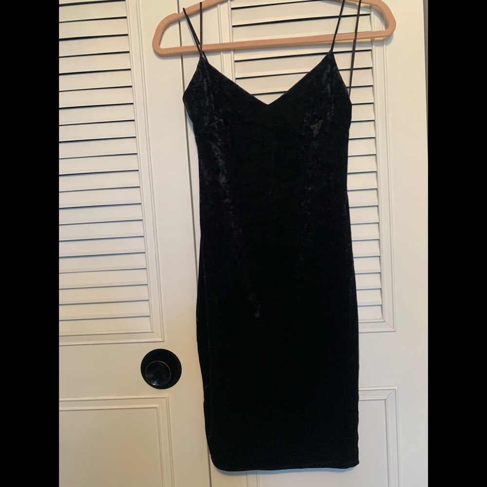 Black velvet fitted mini dress from Akira
